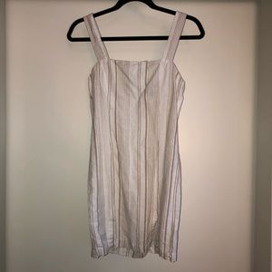 Forever21 White Mini Dress With Tan Stripes & Skirt Slits
